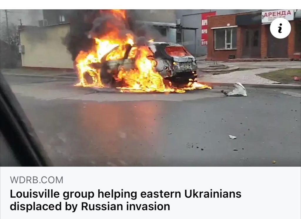 WDRB.com image of car on fire in Ukraine